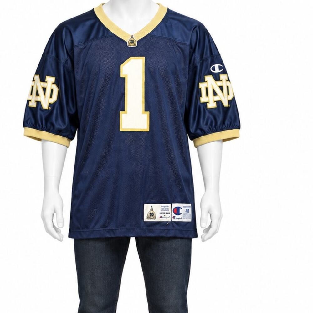 Vintage 90s Champion Notre Dame Fighting Irish Football Jersey #1 Size 48 USA